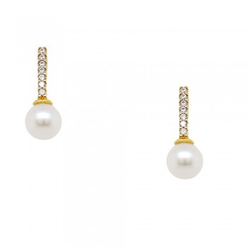 Χρυσά ημικρεμαστά σκουλαρίκια Κ14 με μαργαριτάρια