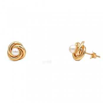 Χρυσά σκουλαρίκια κόμποι Κ14 με Akoya μαργαριτάρια