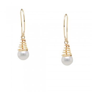 Χρυσά κρεμαστά σκουλαρίκια Κ14 με μαργαριτάρια