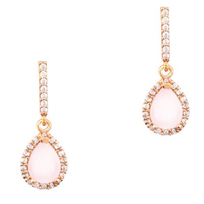 Ροζ χρυσά σκουλαρίκια σταγόνες Κ14 με ορυκτό χαλαζία
