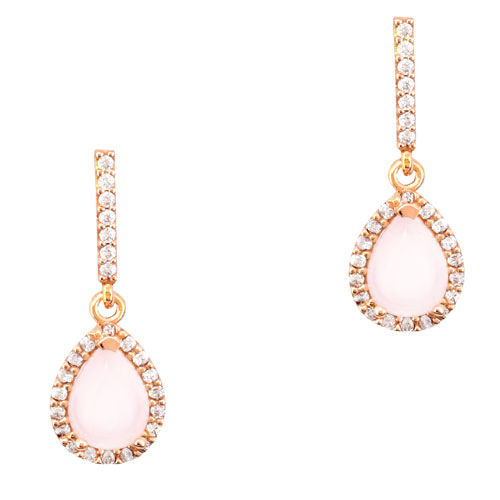 Ροζ χρυσά σκουλαρίκια σταγόνες Κ14 με ορυκτό χαλαζία