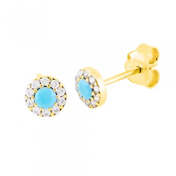 Χρυσά σκουλαρίκια Κ14 με ζιργκόν και τιρκουάζ