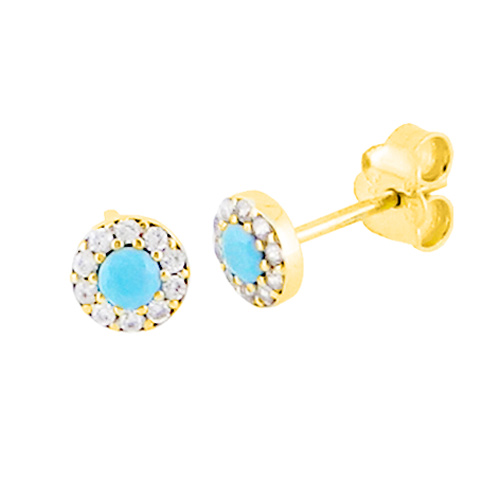 Χρυσά σκουλαρίκια Κ14 με ζιργκόν και τιρκουάζ