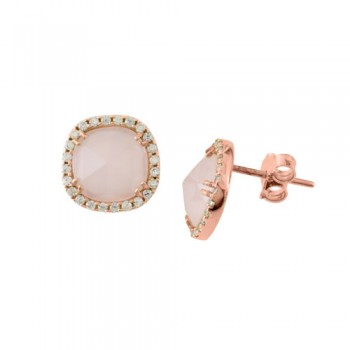 Σκουλαρίκια από ροζ χρυσό Κ14 με χαλαζία και ζιργκόν