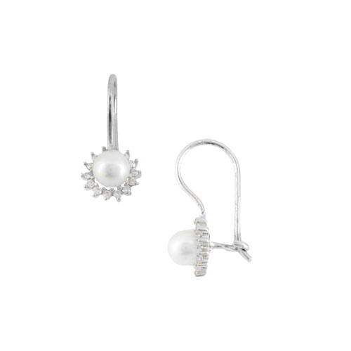 Λευκόχρυσα σκουλαρίκια Κ14 με μαργαριτάρια και ζιργκόν