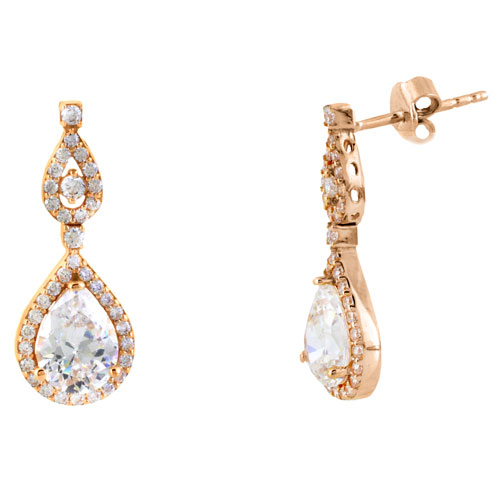 Σκουλαρίκια από ροζ χρυσό Κ14 με ζιργκόν