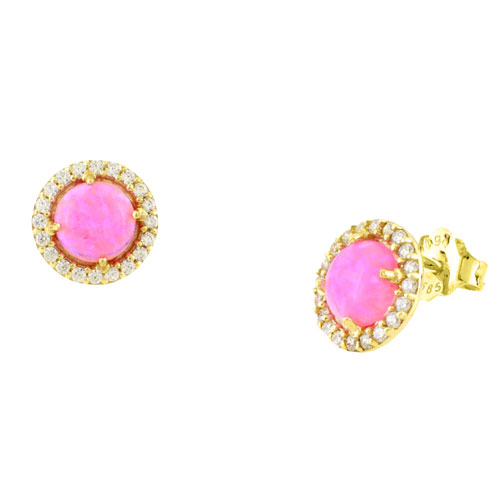 Χρυσά σκουλαρίκια Κ14 με συνθετικό οπάλιο