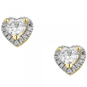 Χρυσά σκουλαρίκια καρδιές Κ14 με ζιργκόν