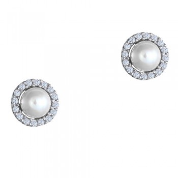 Λευκόχρυσα σκουλαρίκια ροζέτες Κ14 με μαργαριτάρια