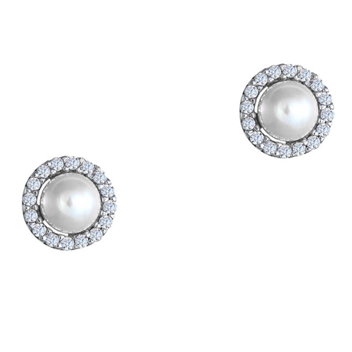 Λευκόχρυσα σκουλαρίκια ροζέτες Κ14 με μαργαριτάρια