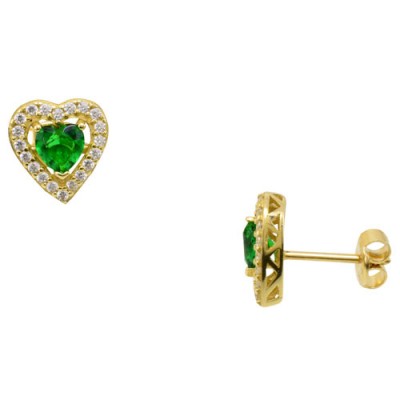 Χρυσά σκουλαρίκια καρδιές Κ14 με ζιργκόν