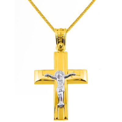 Χρυσός βαπτιστικός σταυρός Κ14 με αλυσίδα