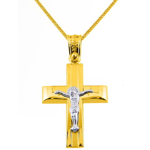 Χρυσός βαπτιστικός σταυρός Κ14 με αλυσίδα