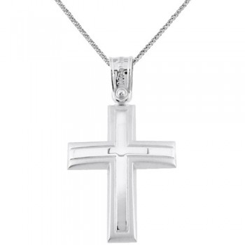 Λευκόχρυσος βαπτιστικός σταυρός Κ14 με αλυσίδα