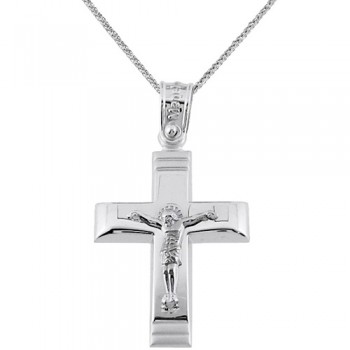 Λευκόχρυσος βαπτιστικός σταυρός Κ14 με αλυσίδα