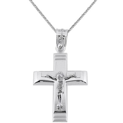 Λευκόχρυσος βαπτιστικός σταυρός Κ14 με αλυσίδα