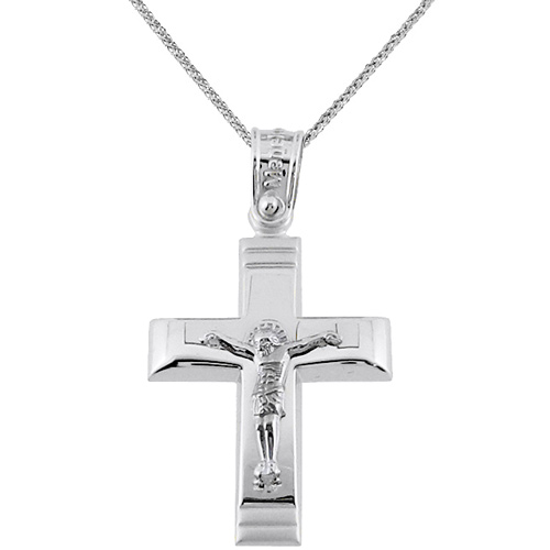 Λευκόχρυσος βαπτιστικός σταυρός Κ14 με αλυσίδα