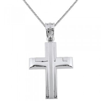 Λευκόχρυσος βαπτιστικός σταυρός Κ14 με αλυσίδα