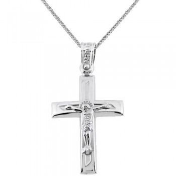 Λευκόχρυσος βαπτιστικός σταυρός Κ14 με αλυσίδα