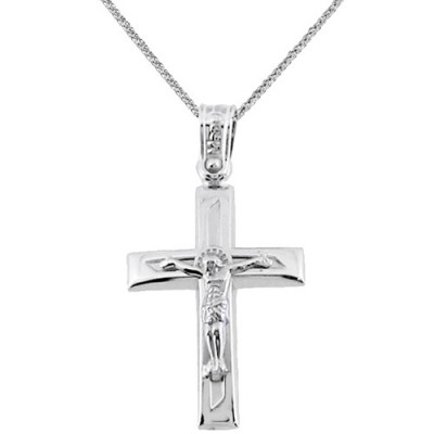 Λευκόχρυσος βαπτιστικός σταυρός Κ14 με αλυσίδα