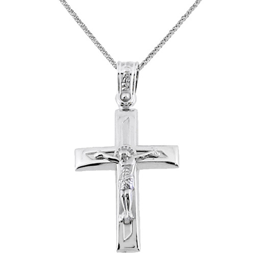Λευκόχρυσος βαπτιστικός σταυρός Κ14 με αλυσίδα