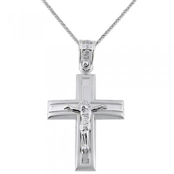 Λευκόχρυσος βαπτιστικός σταυρός Κ14 με αλυσίδα