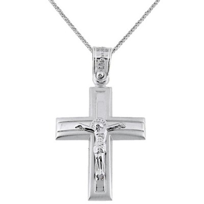 Λευκόχρυσος βαπτιστικός σταυρός Κ14 με αλυσίδα