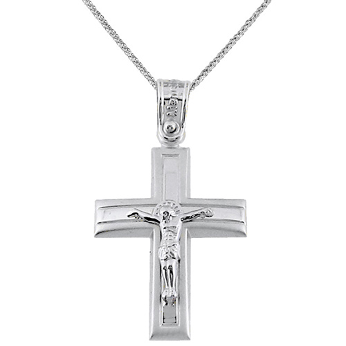 Λευκόχρυσος βαπτιστικός σταυρός Κ14 με αλυσίδα