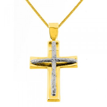Χρυσός μασίφ βαπτιστικός σταυρός Κ14 με αλυσίδα
