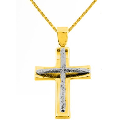 Χρυσός μασίφ βαπτιστικός σταυρός Κ14 με αλυσίδα