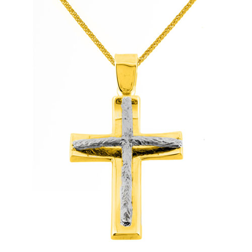 Χρυσός μασίφ βαπτιστικός σταυρός Κ14 με αλυσίδα