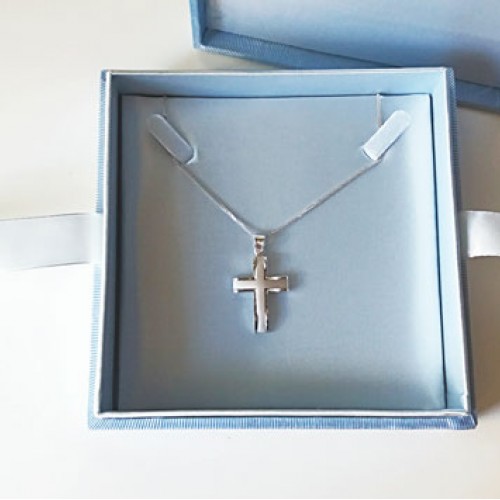 Μασίφ λευκόχρυσος σταυρός βάπτισης αρραβώνα Κ14 με αλυσίδα