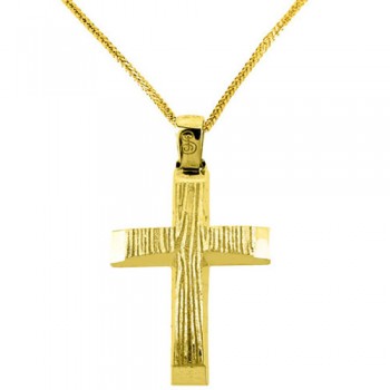 Χρυσός σταυρός Κ14 με αλυσίδα