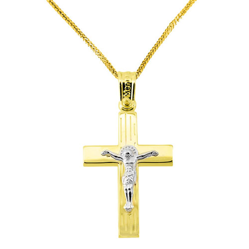 Χρυσός σταυρός Κ14 με αλυσίδα