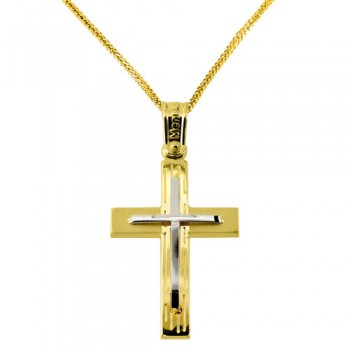 Χρυσός σταυρός Κ14 με αλυσίδα