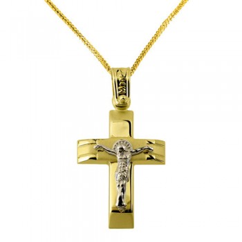 Χρυσός σταυρός Κ14 με αλυσίδα