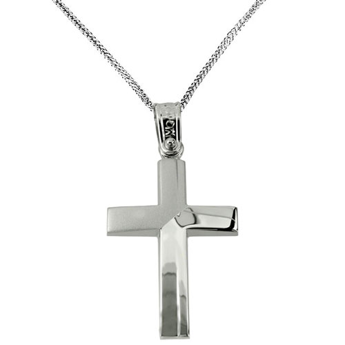 Λευκόχρυσος σταυρός Κ14 με αλυσίδα