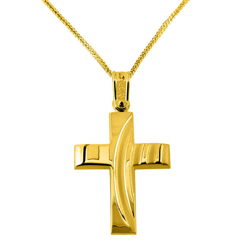 Χρυσός σταυρός Κ14 με αλυσίδα
