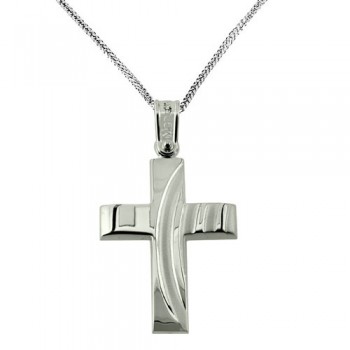Λευκόχρυσος σταυρός Κ14 με αλυσίδα