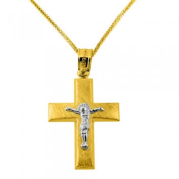 Χρυσός σταυρός Κ14 με αλυσίδα