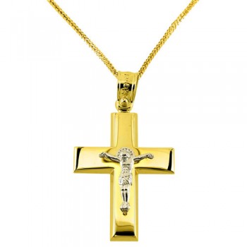 Χρυσός βαπτιστικός σταυρός Κ14 με αλυσίδα