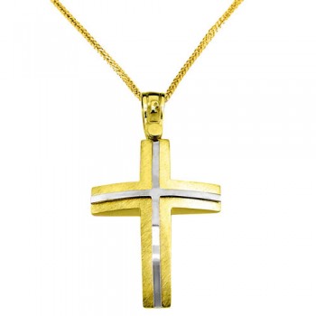 Χρυσός σταυρός Κ14 με αλυσίδα
