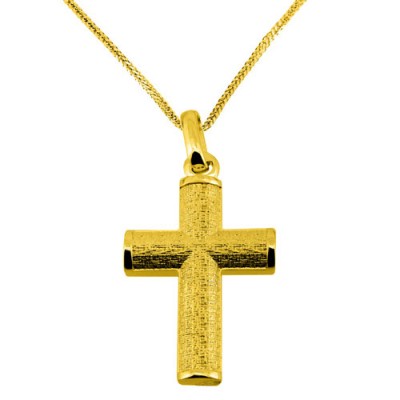 Χρυσός μασίφ σταυρός Κ14 με αλυσίδα
