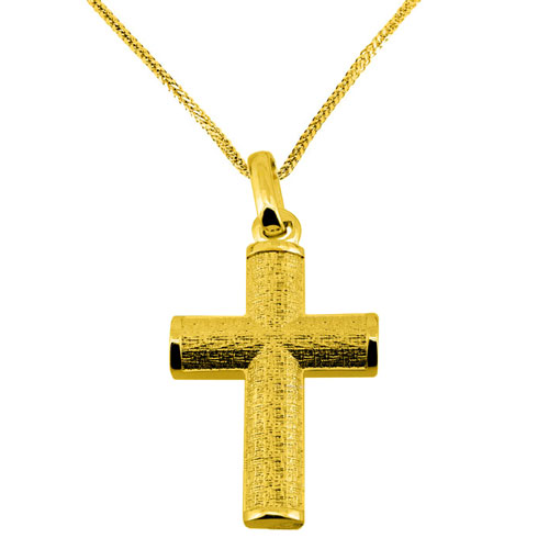 Χρυσός μασίφ σταυρός Κ14 με αλυσίδα