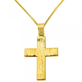 Χρυσός μασίφ σταυρός Κ14 με αλυσίδα