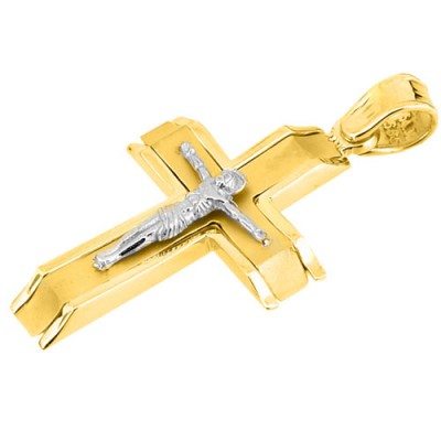 Χρυσός μασίφ σταυρός Κ14 με αλυσίδα