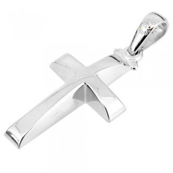 Λευκόχρυσος μασίφ σταυρός Κ14 με αλυσίδα