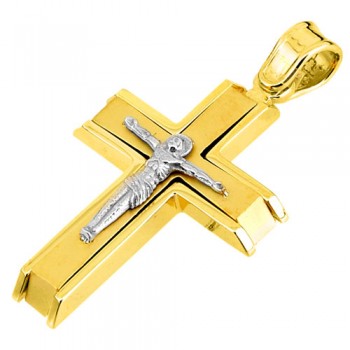 Χρυσός μασίφ σταυρός Κ14 με αλυσίδα