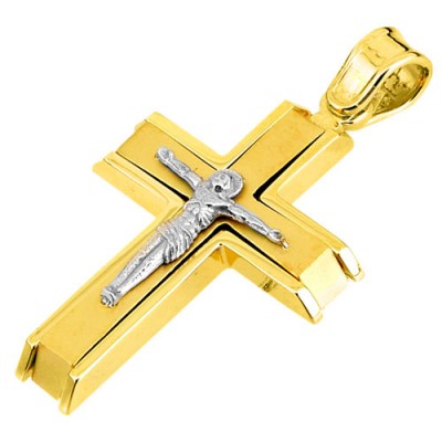 Χρυσός μασίφ σταυρός Κ14 με αλυσίδα