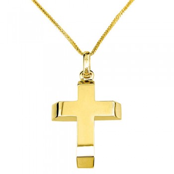 Χρυσός μασίφ σταυρός Κ14 με αλυσίδα